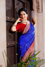 Blue & Maroon Pure Katan Silk Banarasi Handloom Saree with Kadhua Motifs