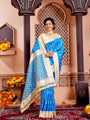 Blue and Cream Pure Silk Pochampally Handloom Saree in Ikkat Design