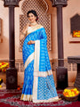 Blue and Cream Pure Silk Pochampally Handloom Saree in Ikkat Design