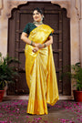 Golden Yellow Tissue Silk Kanjivaram Handloom Silk Saree with Leaf Design