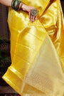 Golden Yellow Tissue Silk Kanjivaram Handloom Silk Saree with Leaf Design