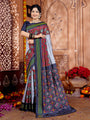 Grey, Red and Black Pochampally Pure Silk Handloom Saree in Patola Design