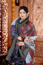 Grey, Red and Black Pochampally Pure Silk Handloom Saree in Patola Design