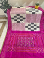 Pochampally Pure Silk Saree White and Pink in Alternating check pattern design with blouse piece