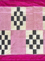 Pochampally Pure Silk Saree White and Pink in Alternating check pattern design with blouse piece