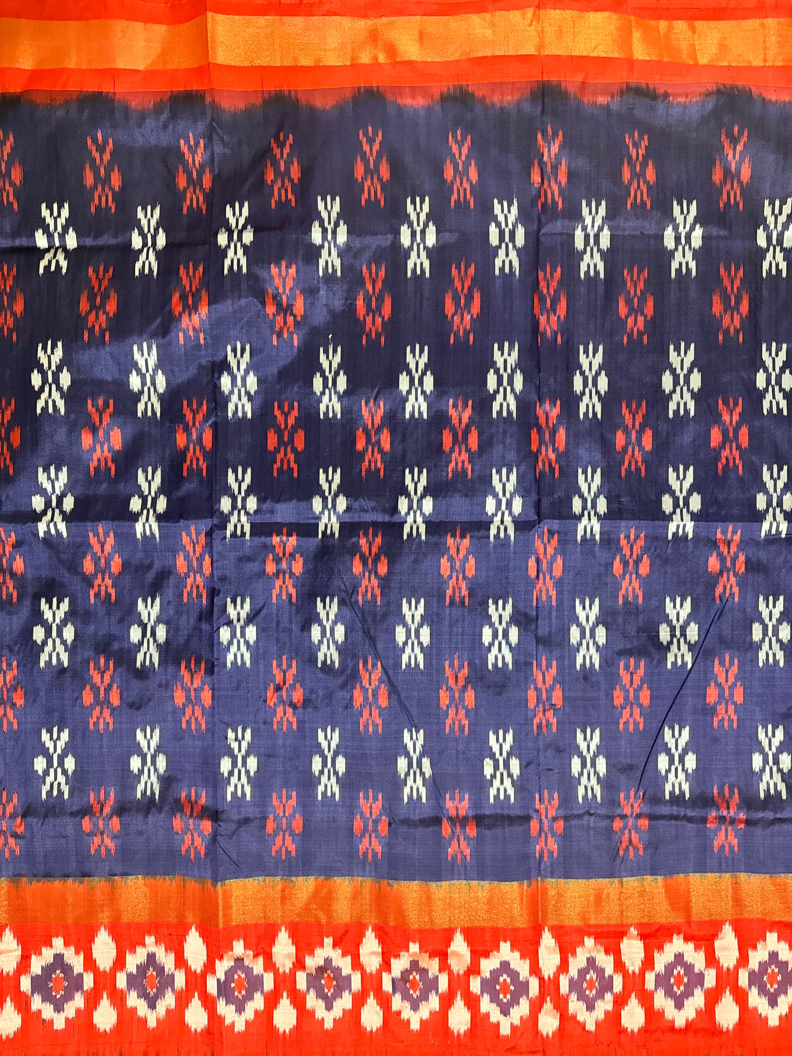 Pochampally Pure Silk Saree Navy Blue and Red in Ikkat pattern design with blouse piece