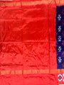 Pochampally Pure Silk Saree Navy Blue and Red in Ikkat pattern design with blouse piece