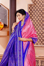 Light Pink & Blue Pure Silk Sambalpuri Handloom Saree