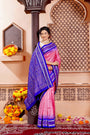 Light Pink & Blue Pure Silk Sambalpuri Handloom Saree