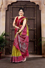 Olive Green & Maroon Pure Soft Silk Handloom Saree