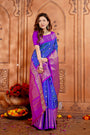 Navy Blue & Magenta Pure Silk Gadwal Handloom Saree