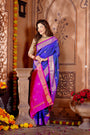 Navy Blue & Pink Pure Silk Uppada Handloom Saree with Checks & Butta Design