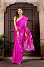 Pink Pure Silk Kanjivaram Handloom Saree with Silver & Copper Meena Work