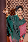 Dirty Pink and Green Pochampally Mercerised Cotton Handloom Saree in Ikkat Pattern