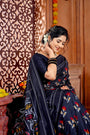 Black and Red Pochampally Pure Silk Handloom Saree with Flower Design