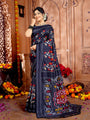 Black and Red Pochampally Pure Silk Handloom Saree with Flower Design