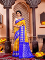 Yellow and Blue Pochampally Pure Silk Handloom Saree in Ikkat Pattern