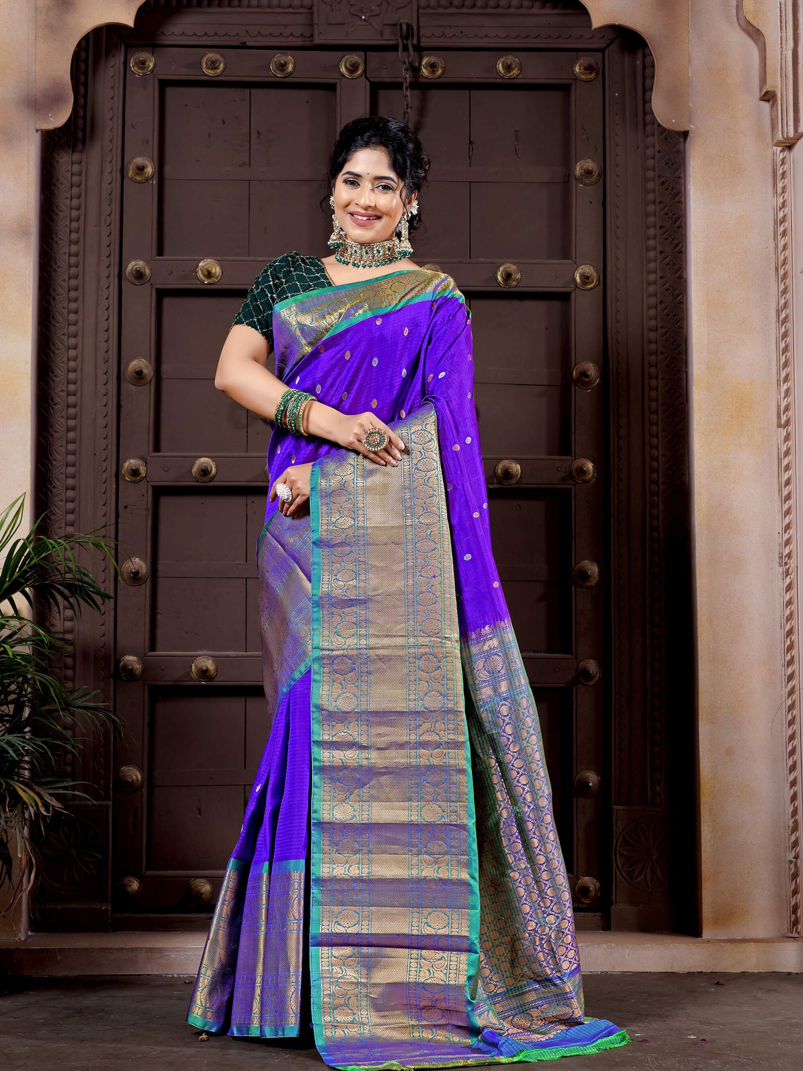 Purple Pure Silk Gadwal Handloom Saree