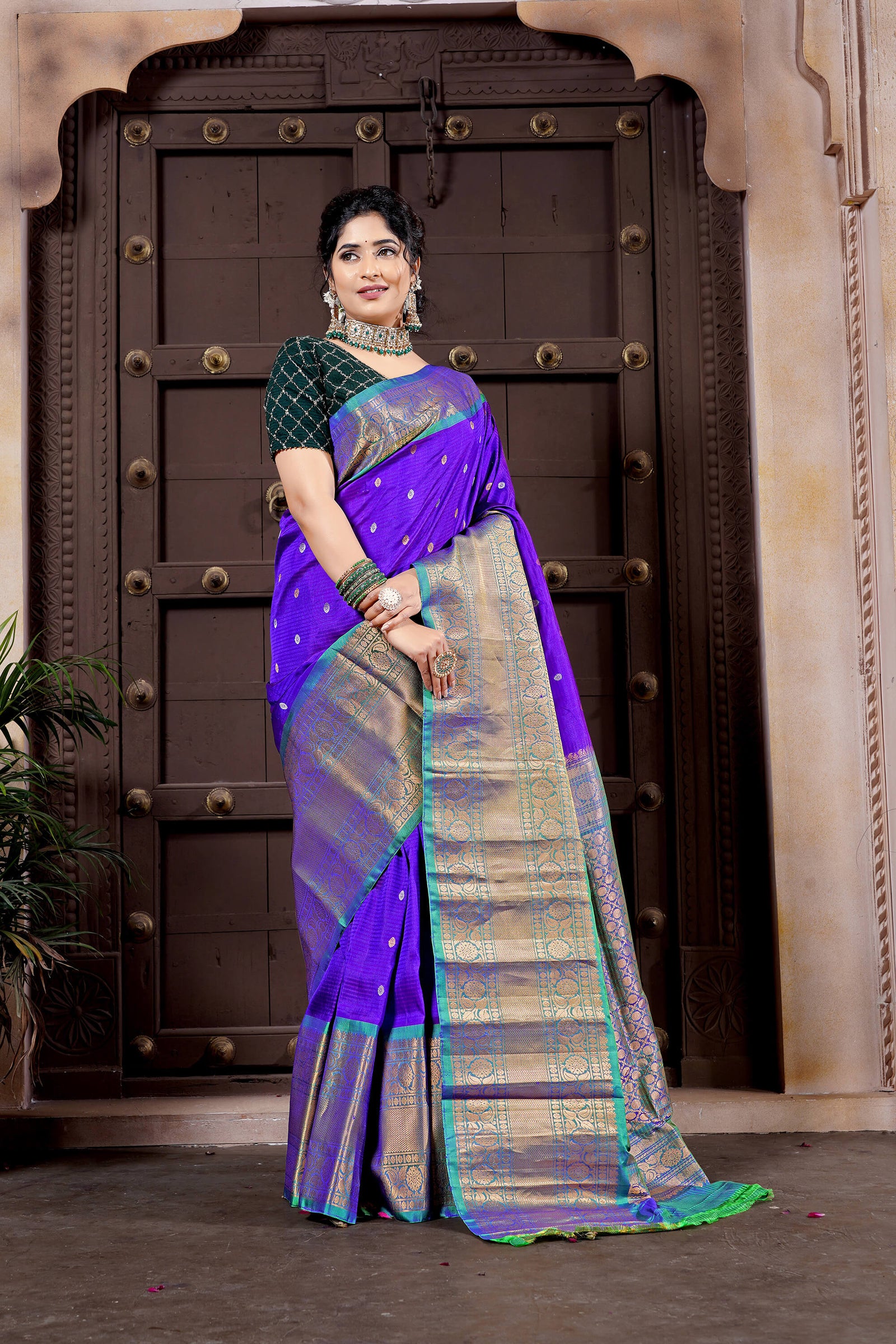 Purple Pure Silk Gadwal Handloom Saree