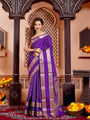 Purple Pure Silk Kanjivaram Handloom Saree with Golden Buttas & Border