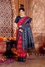 Red & Black Pure Silk Pochampally Handloom Saree in Ikkat Pattern