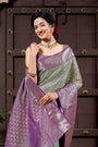 Sage Green & Purple border Pure Silk Kanjivaram Handloom Saree with Jaquard Design