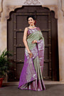 Sage Green & Purple border Pure Silk Kanjivaram Handloom Saree with Jaquard Design