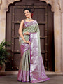 Sage Green & Purple border Pure Silk Kanjivaram Handloom Saree with Jaquard Design