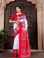 White & Red Pure Silk Sambalpuri Handloom Saree With Pasapalli Design Border